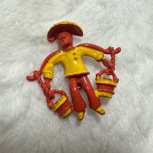 Vintage Scatter Pins Asian Chinese Man Holding Buckets Pin Brooch Figural - Picture 5 of 8